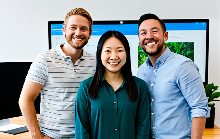Innersloth Team**
"A photograph of the Innersloth team (Marcus Bromander, Forest Willard, Amy Liu) in a brightly lit, modern office. They are smiling and looking directly at the camera, fully clothed in casual professional attire. The background is a clean, minimalist design with computer screens visible. Safe for work, appropriate content, professional, perfect anatomy, correct proportions, well-formed hands, proper finger count, family-friendly."
**
